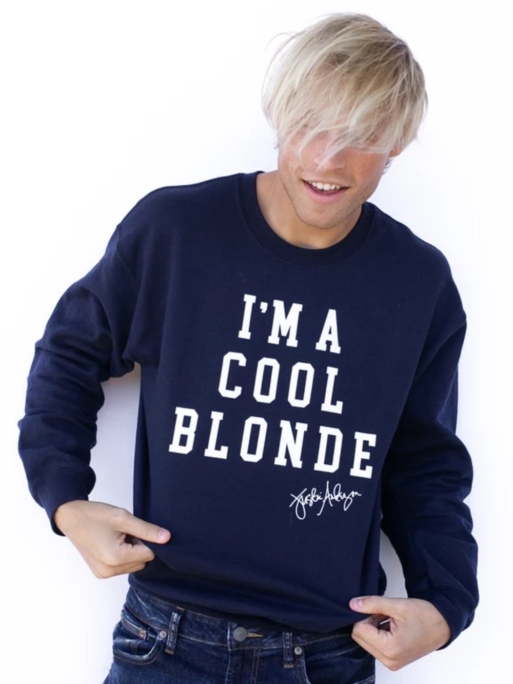 Navy "I'm A Cool Blonde" Crewneck Sweatshirt by Justin Anderson